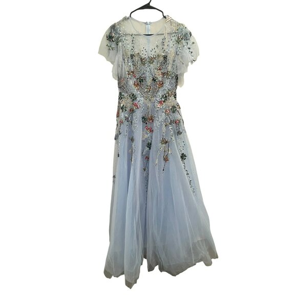 Mac Duggal Floral Sequins Formal Gown Flutter Sleeves Tulle Sz 10 NWT - Picture 5 of 11